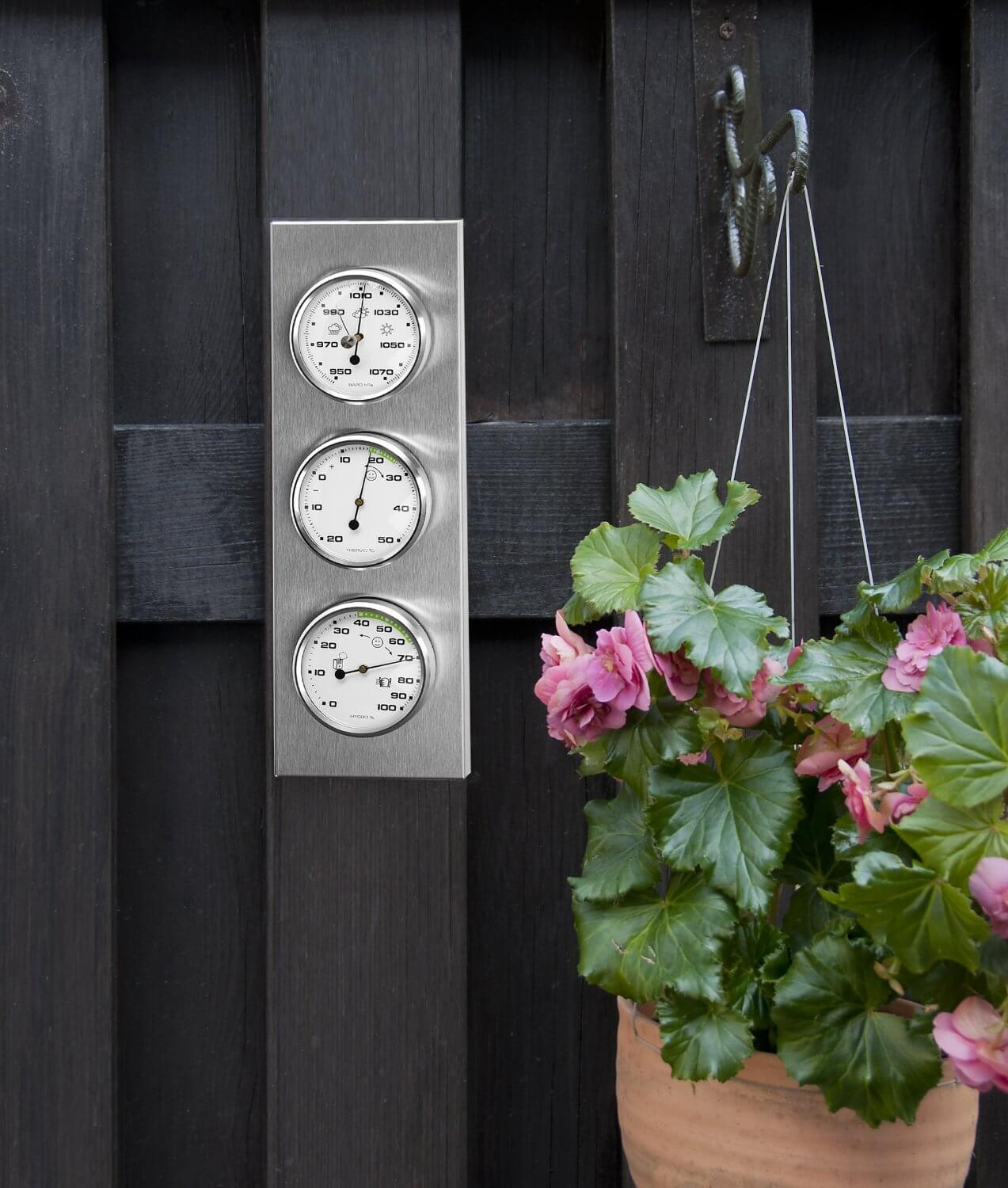 Set Stazione Meteorologica Da Parete – Barometro, Orologio, Termometro E Igrometro In Ottone